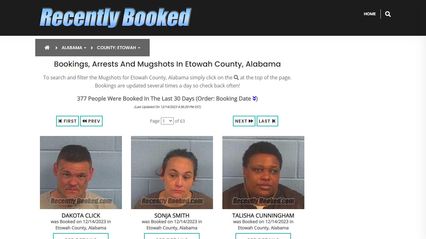 Bookings, Arrests and Mugshots in Etowah County, Alabama - Recently Booked